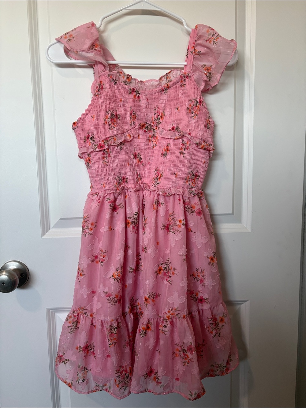 Rare Editions Pink Floral Ruffle Sundress with Smocked Bodice